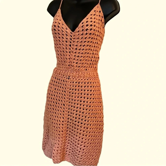 New Ladies Spaghetti String Stretch V Neck Backless Crochet Boho Heirloom Dress - Picture 1 of 7